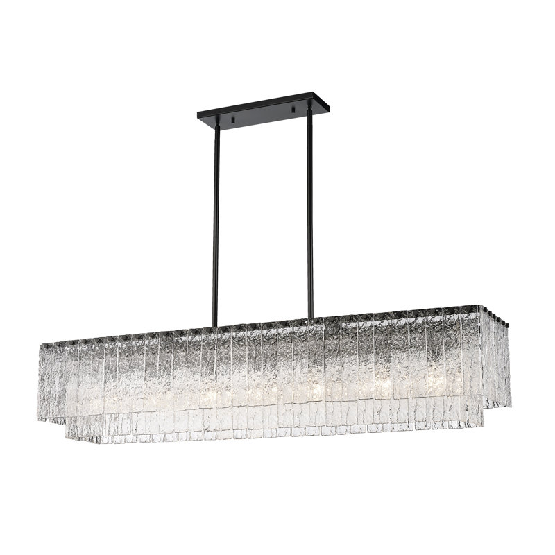 Lustre rectangulaire pour îlot de cuisine 7 lumières Noorulain, Noir mat