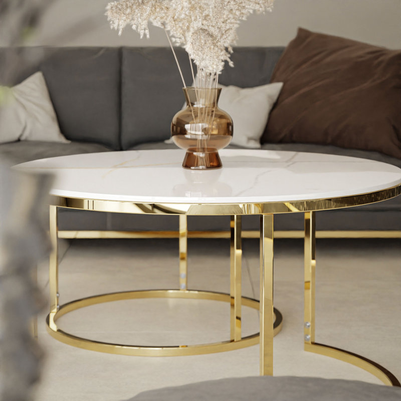 Deavers 2 Piece Frame Coffee Table, White Marble
