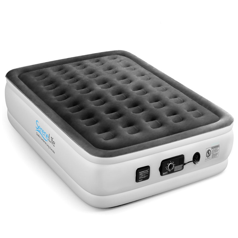 SereneLife Full Size Gray PVC Raised Air Mattress with Built-In Pump
