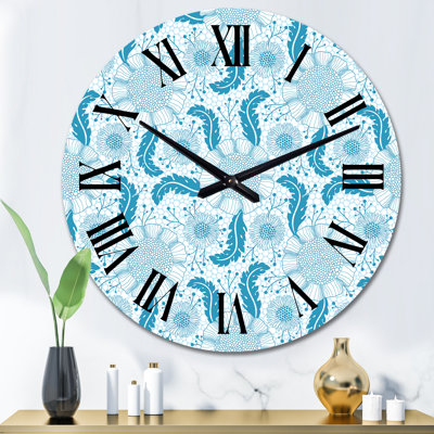 Light Blue Flower On White - Patterned wall clock