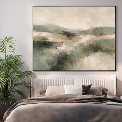 Très grand art mural imprimé sur toile - Sage doux et beige abstrait reflet de paysage de montagne pour le salon ou la chambre à coucher - «Assemblage requis du cadre (cadre non fini)»