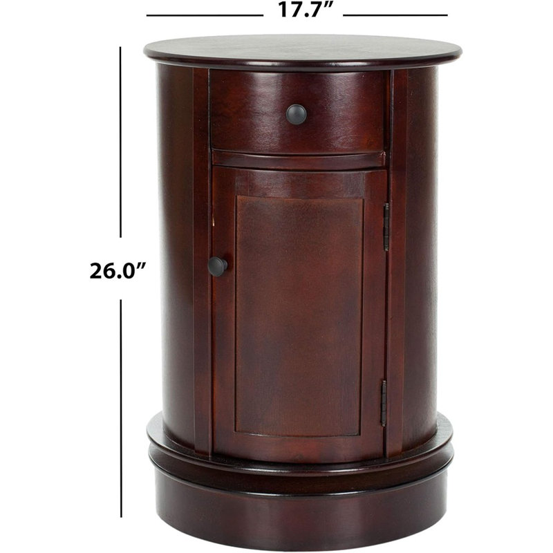 Regan Solid Wood Swivel Drum End Table with Storage, Dark Cherry