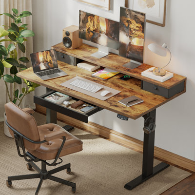 Bureau électrique à hauteur réglable avec tablette de rangement, bureau debout avec 3 tiroirs pour le bureau personnel