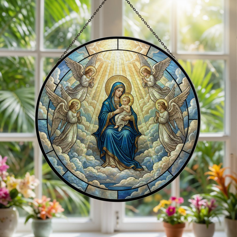 Panneau de vitrail de scène religieuse - 7,8 heures, H 7,8 po