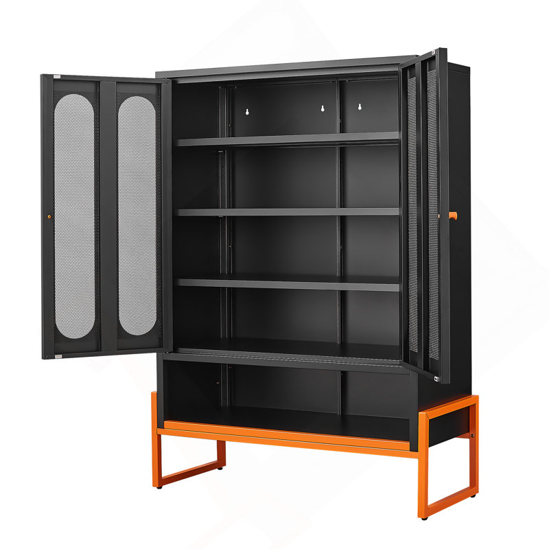 Armoire à chaussures à porte en maille à double face avec cloisons mobiles à double couche, base creuse pour une conception résistante à l'humidité et aux séismes, compatible avec les balais pour le salon