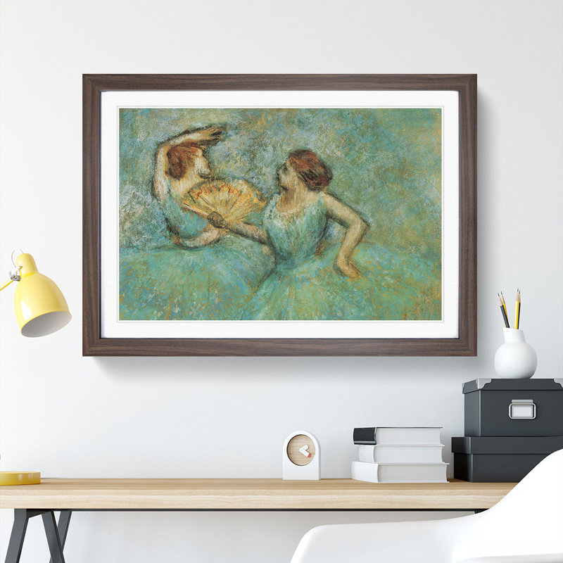 Two Ballet Ballerina Dancers in Green by Edgar Degas - Picture Frame Painting, Walnut, 27cm H x 36cm W x 2cm D