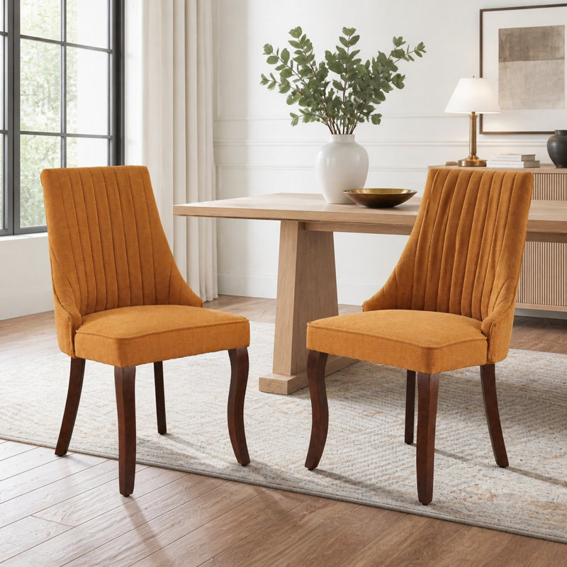 Ensemble de 2 chaises de salle à manger rembourrées à haut dossier avec structure en bois massif Sumdeal