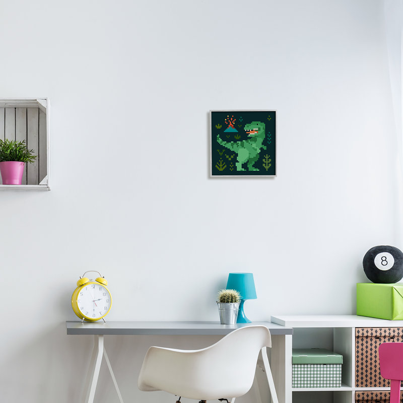 Pixel style dinosaure sur bois, Estampe numérique Farmhouse, H 12 po x l 12 po x P 1,5 po