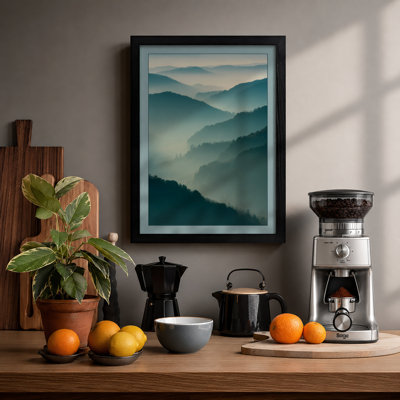 Mountains in Mist Scandinavian - Framed Print