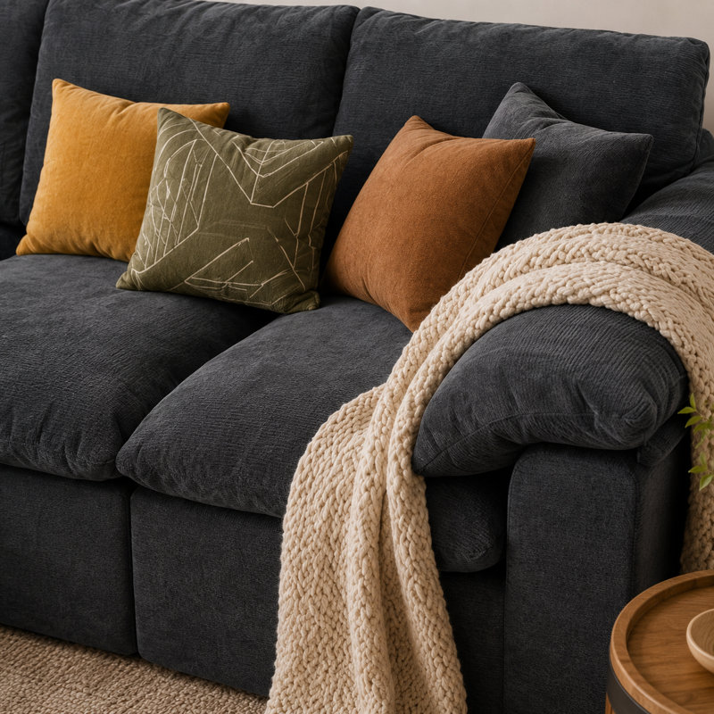 Canapé modulaire en forme de L de 102,3 po Elvarquess, canapé 4 places Cloud avec repose-pieds mobile, revêtement en chenille souple, sièges larges et profonds, mousse haute résilience et support à ressorts