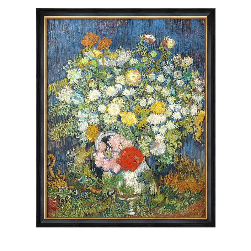 Bouquet de fleurs dans un vase, Vincent Van Gogh, reproduction d'art, impression sur toile, impression sur toile, Cadre noir