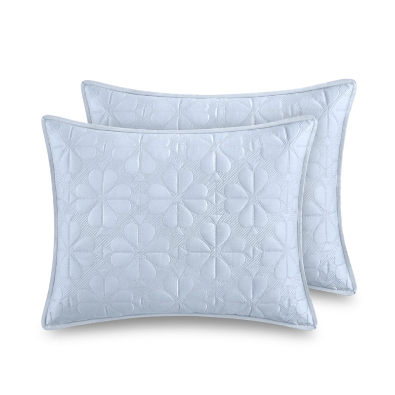 kate spade new york Spade Floral 3-Piece King Quilt Bedding Set, 100% Cotton Sateen Reversible Cover, All Season Warmth Bedding, Machine Washable, Halogen Blue