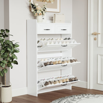 White Shoe Cabinet, 1250 With 3 Doors & 2 Drawers - Plentiful Storage Effortless Assembly Particle Board Crafted Cabinet Ample Space For Shoes And Accessories Adjustable Straightforward Installation