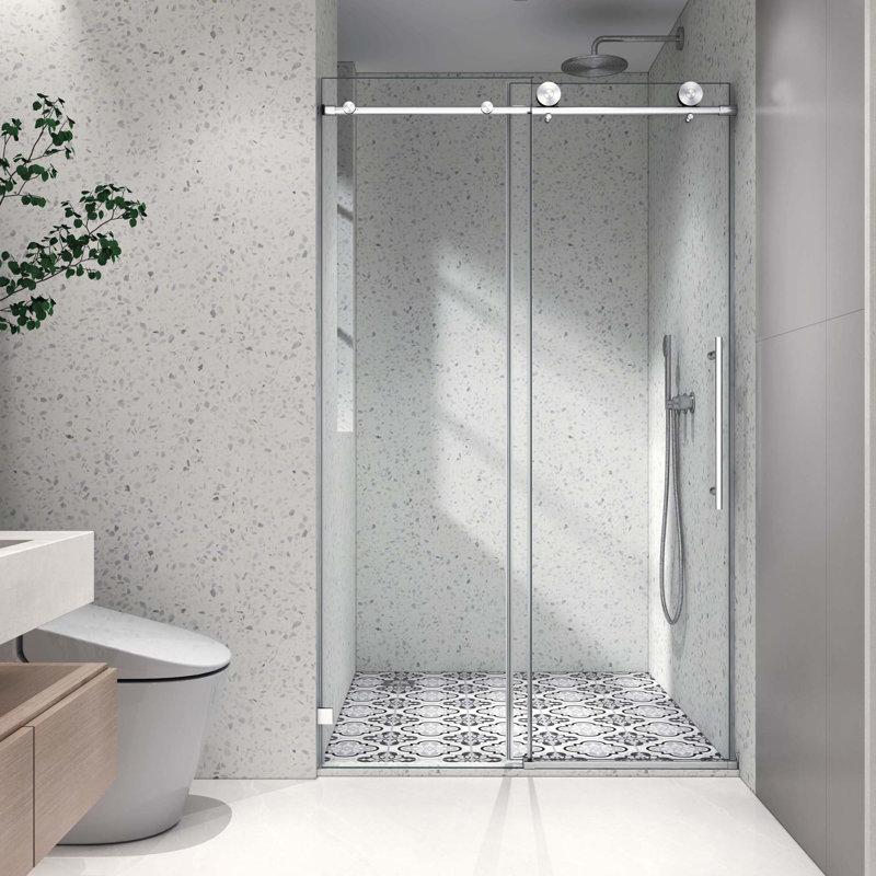 Frameless One Fixed And One Shifted Shower Door, 70MM 304 SUS Large Pulleys With Adjustable Soft Closing Function,With Nano Easy Cleaning And Stick Explosion-Proof Menbrance