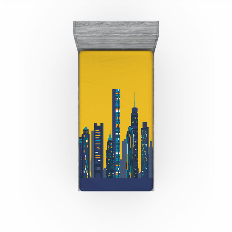 Ensemble de 2 drap-housse Ambesonne Boston jaune d'œuf coloré ciel terre jaune bleu foncé, Drap-housse simple TG