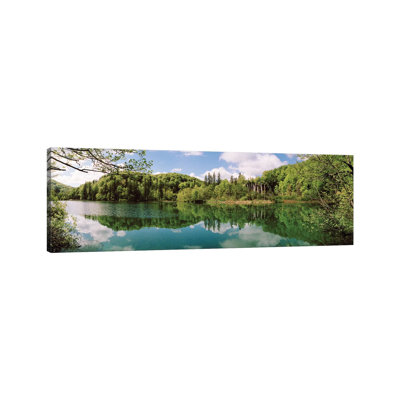 Reflection Of Trees And Clouds On Water, Plitvice Lakes National Park, Lika-Senj County, Karlovac County, Croatia - Wrapped Canvas Panoramic Print
