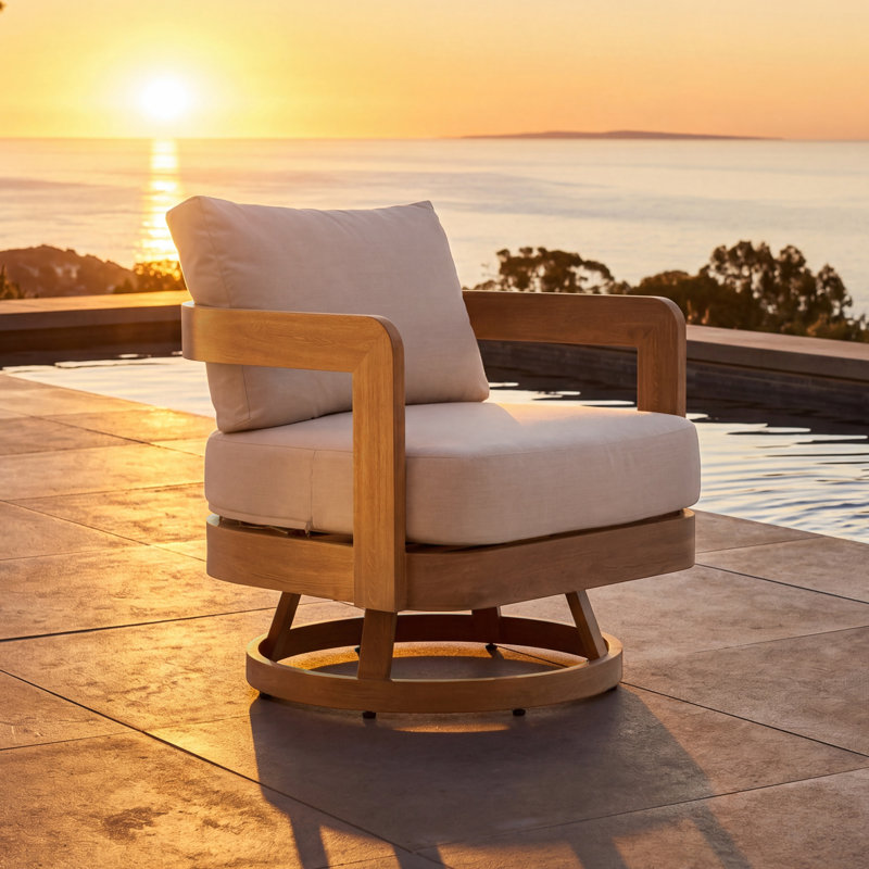 Quick Assembly Swivel Chair, Wood Look Finish: 0% Deforestation, 100% Wood Soul, Outdoor Aluminum Chair, Wood Grain Veneer Chairs for Patio 