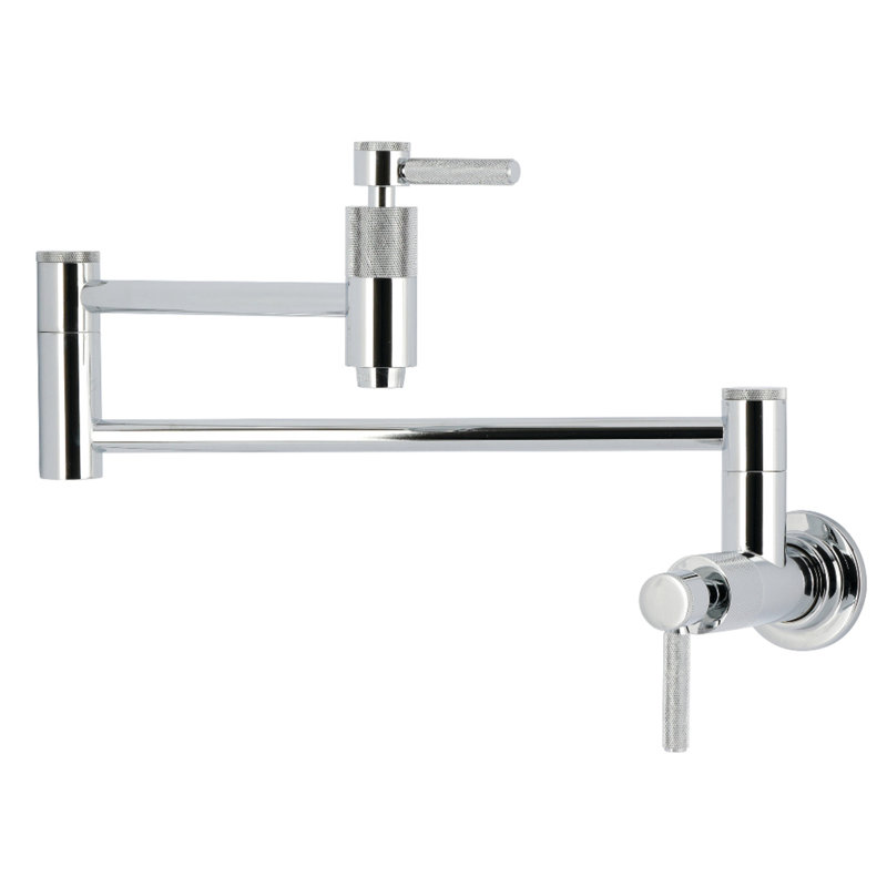 Kingston Brass Convergent Two-Handle 1-Hole Wall Mount Pot Filler Faucet With Knurled Handle, Polished Chrome