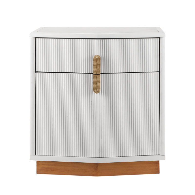Poole Modern Textured Nightstand With Geometric Top And Dual Storage Drawers, White