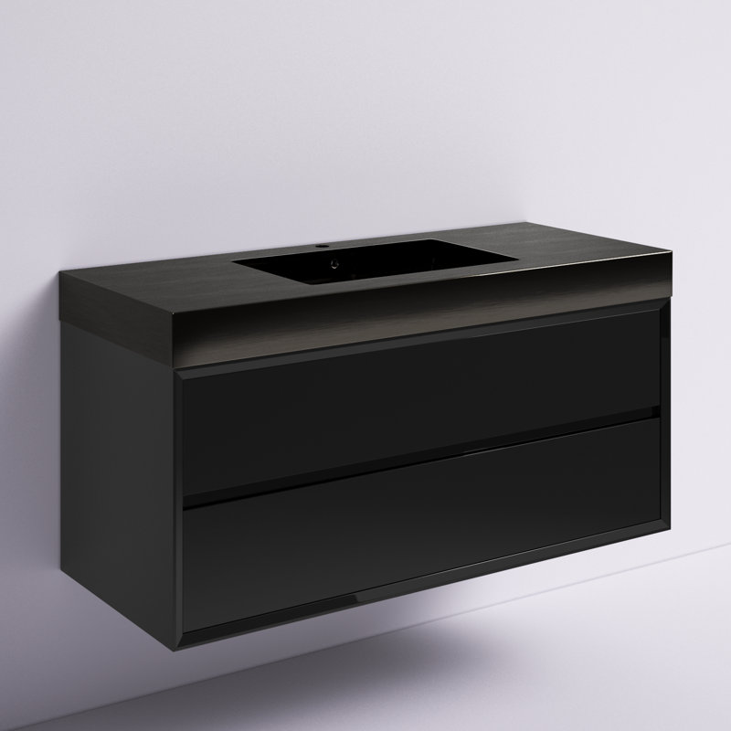 Ensemble de meuble-lavabo simple mural 48 po Golitz, Noir brillant