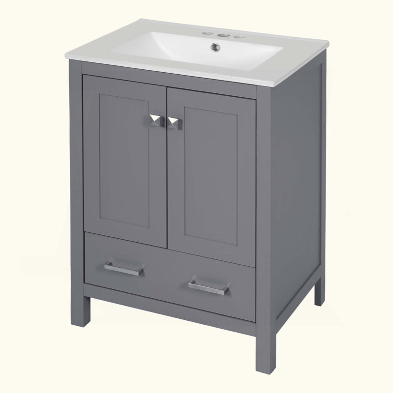 Meuble-lavabo avec lavabo encastré intégré et armoire de rangement avec 2 portes et 1 tiroir. Comprend une tablette de porte à double couche, un design et des solutions de rangement polyvalentes