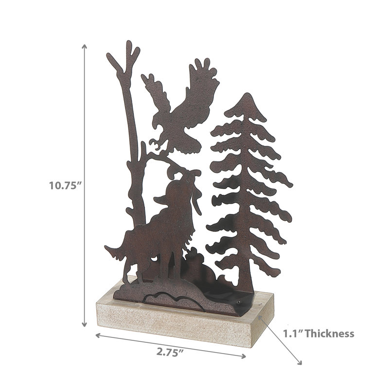 Grand loup en métal et bois