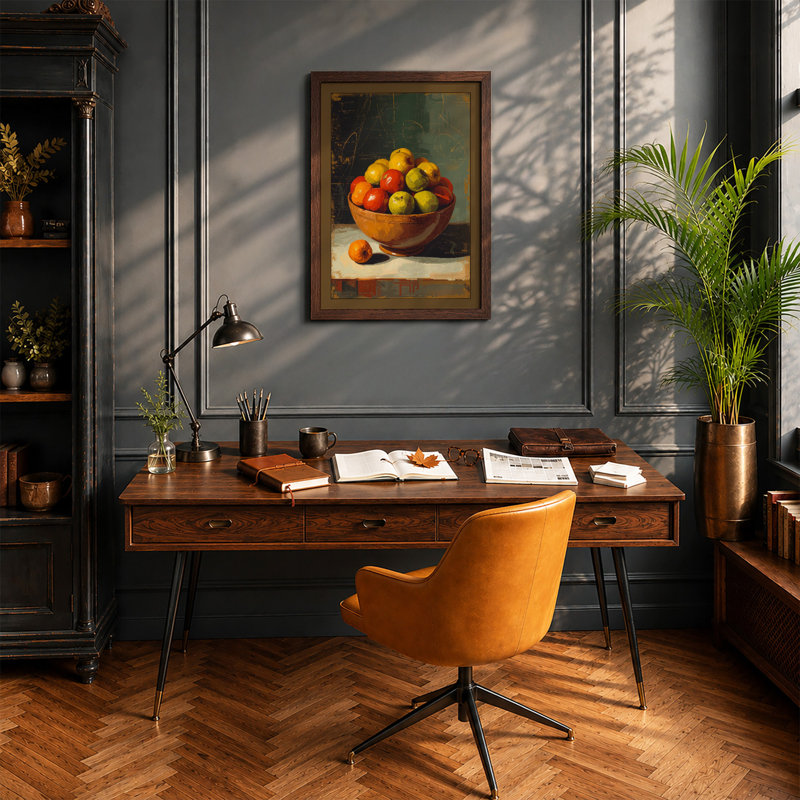 Bowl Of Apples Rustic - Print, Walnut, A3 - 42.0 x 29.7 cm