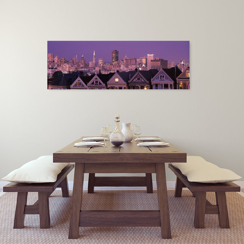 Skyscrapers Lit Up At Night In A City San Francisco California USA by Thomas Winz - Wrapped Canvas Panoramic Print