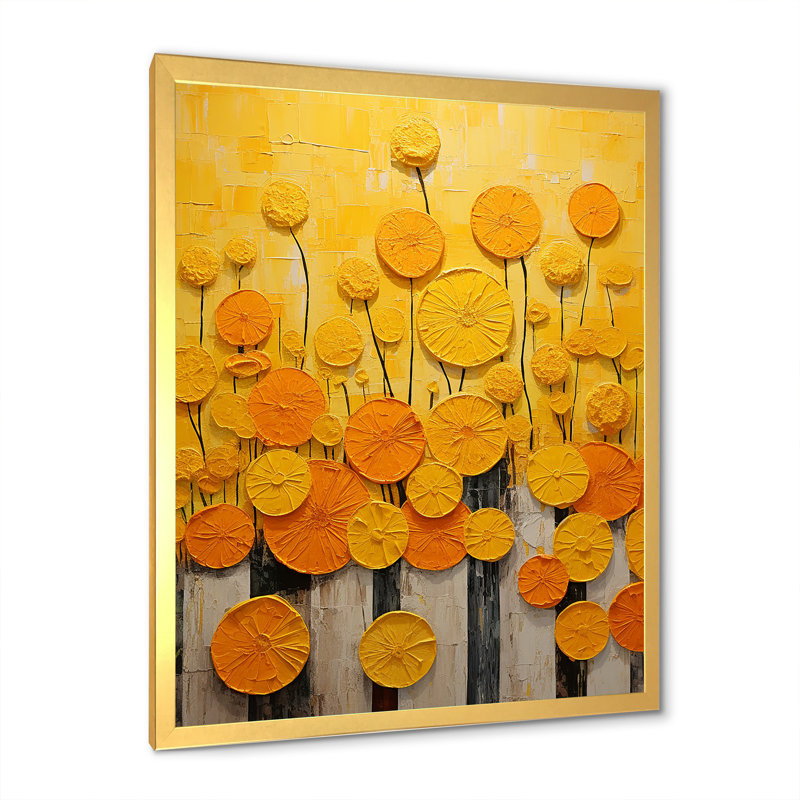 " Yellow Flowers Pottery Garden I ", Gold Single Picture Framed, 32" H x 24" W x 1" D