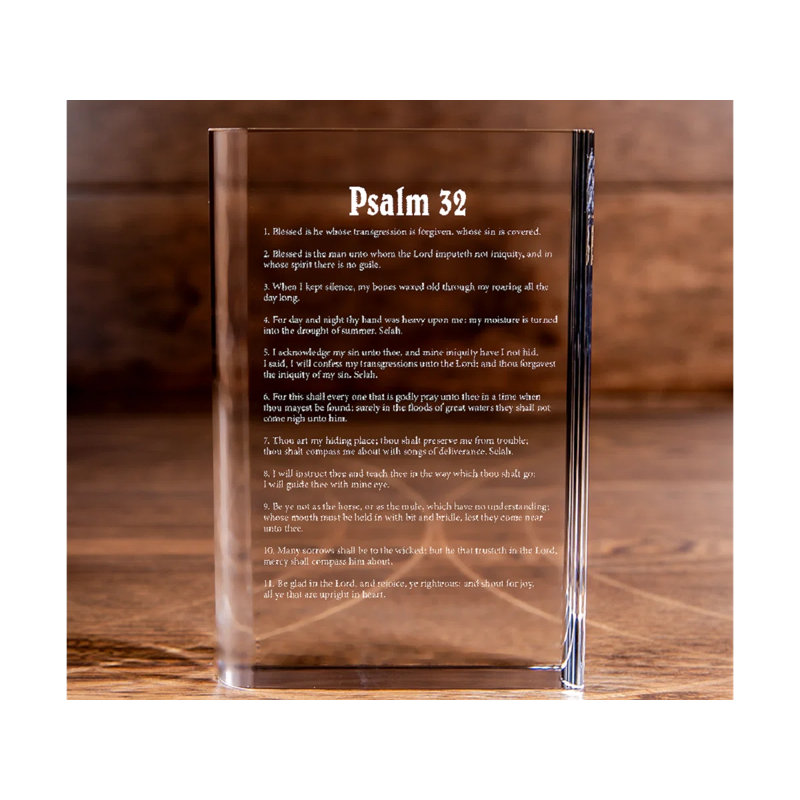 Livre en cristal gravé au laser Joany Psalm 32 de Joany, H 8 po x l 6 po x P 2 po