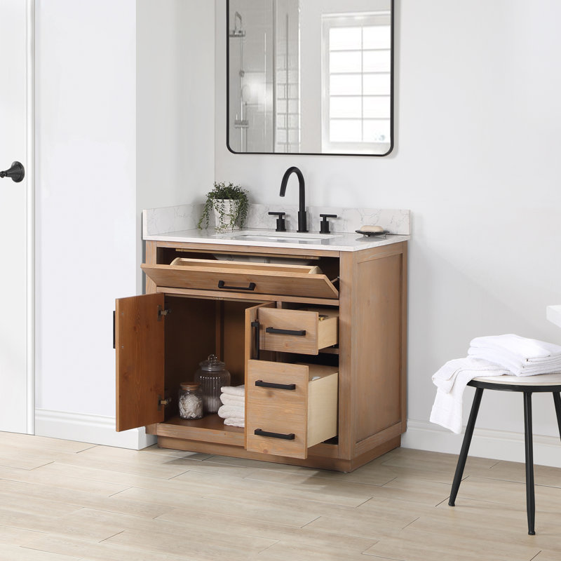 Ensemble de meuble-lavabo simple 36 po Gavino, Marron clair, Noir mat