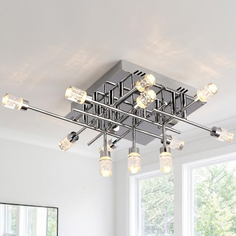 Plafonnier encastré ETL 21,26 po - 11 lumières chromées carré / linéaire / Spoutnik à intensité variable pour chambre à coucher / salon