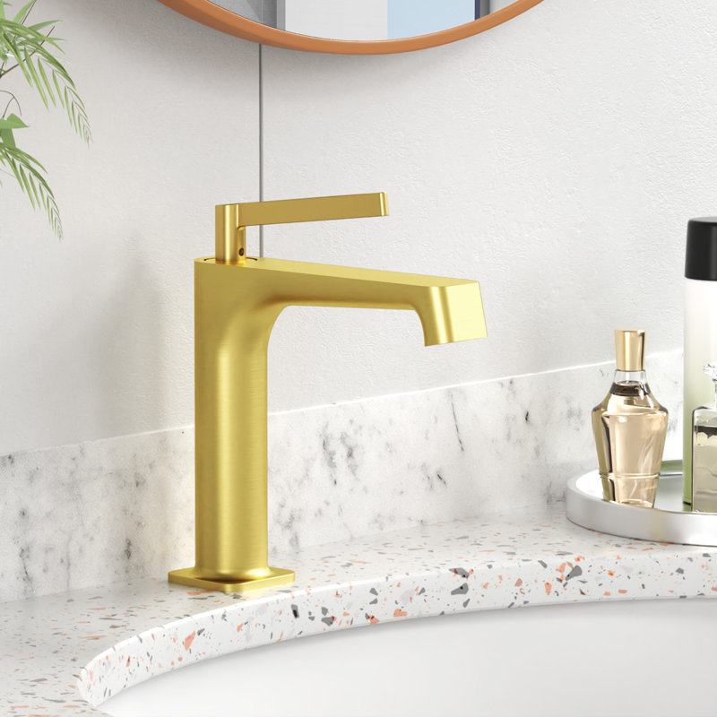 Single-Hole Single-handle Bathroom Faucet with Drain Assembly, Brushed Gold