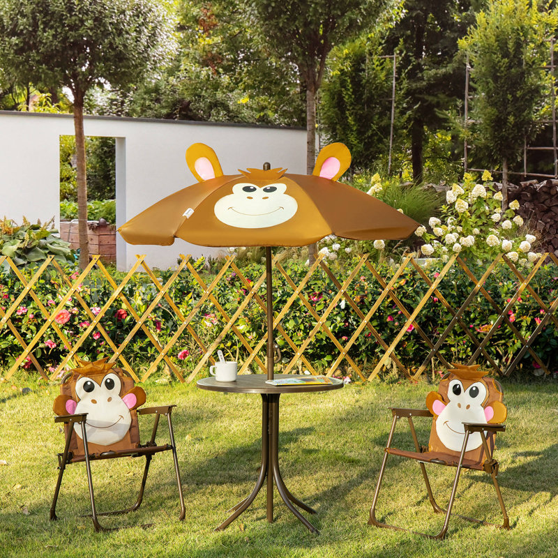 Tyndale Kids Bistro Table and Chair Set Outdoor Garden Monkey Design Brown