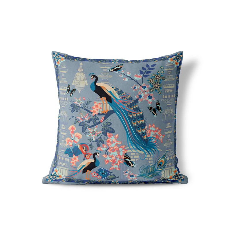 Housse de coussin intérieur / extérieur en polyester Peacock Paradise, 20 po x 20 po, Bleu foncé