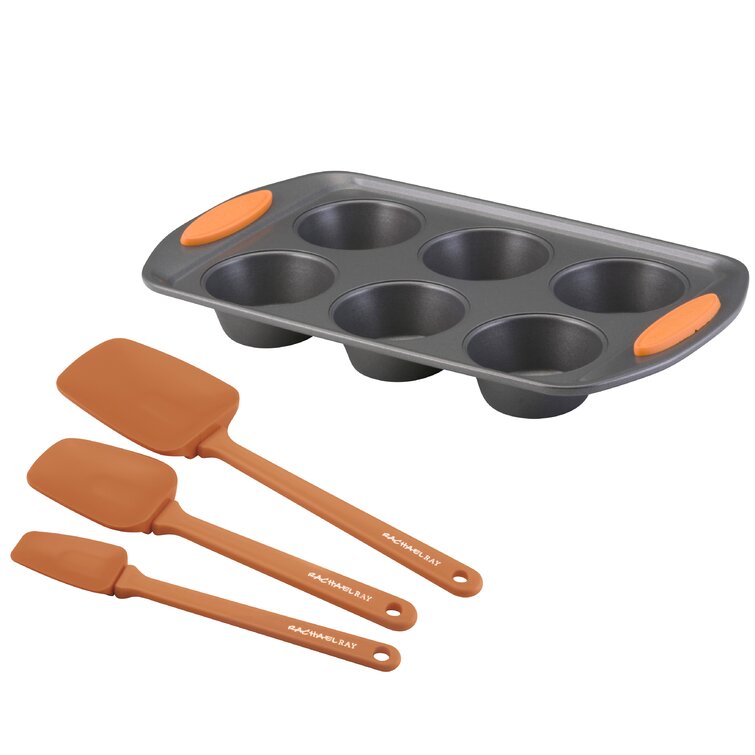 Rachael Ray Bakeware Oven Lovin' Nonstick Cookie Sheet, Loaf Pan, and  Utensil Set, 4-Piece, Orange Handles 