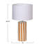 Lampe cylindrique en grès émaillé Lena avec rayures brunes et abat-jour en lin