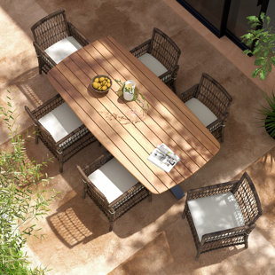 Haplife 6 - Person Teak Rectangular Outdoor Dining Set With 6 Chairs