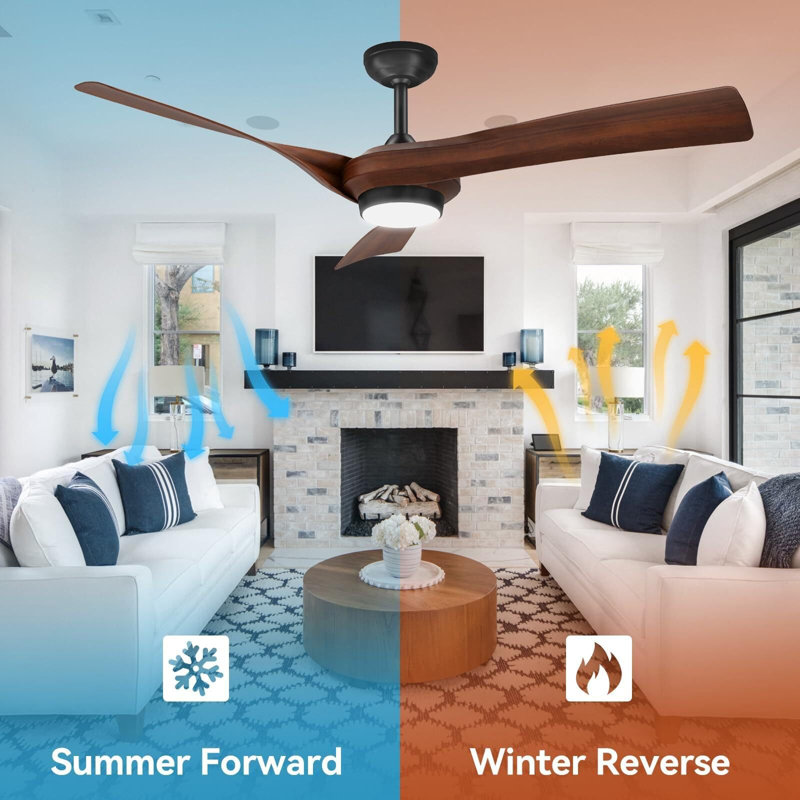52" Modern Ceiling Fan With Remote Control, Walnut