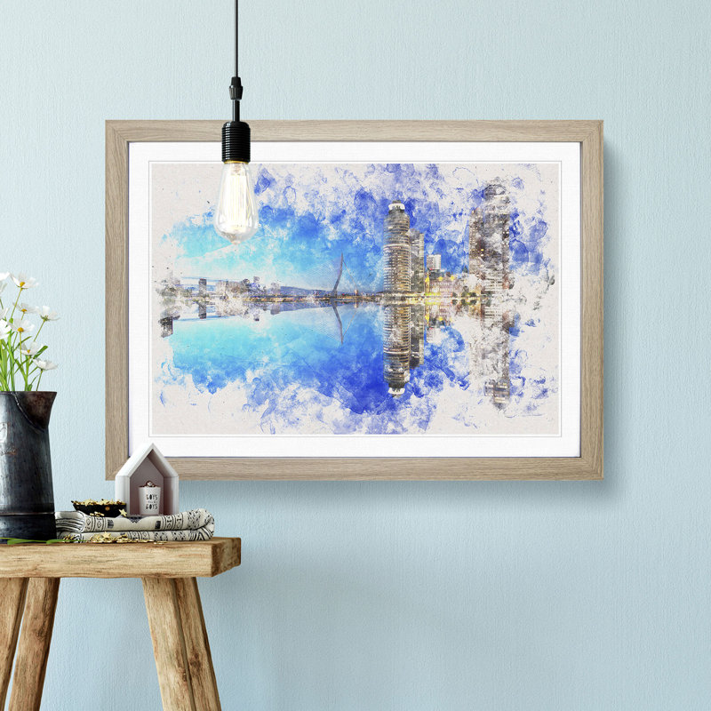 Reflection of the Rotterdam Skyline - Picture Frame Painting Print, 45cm H x 63cm W x 2cm D, Oak Framed