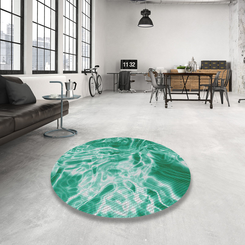 Vert abstrait Tapis décoratif, Rond 6 pi