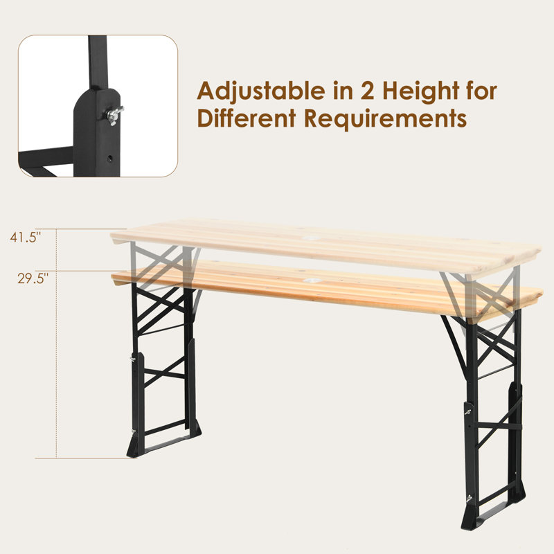 66.5'' Solid Wood Rectangular Adjustable Folding Table