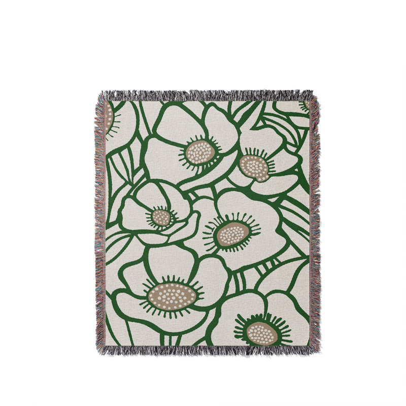 Jeté floral en coton, 50 x 60, Vert