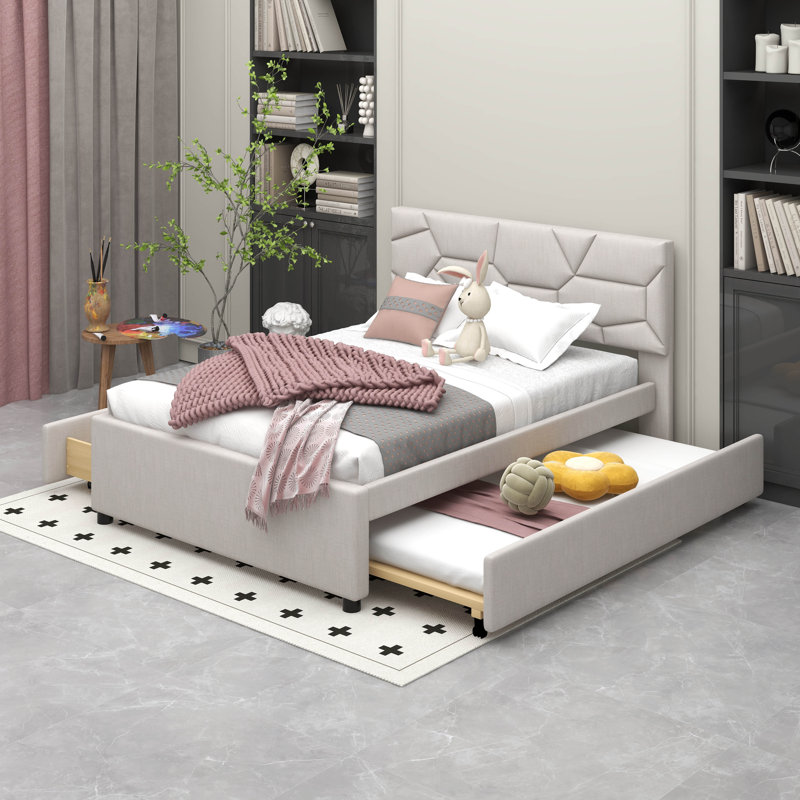 Lit plateforme tapissier pleine grandeur Naoma, Beige