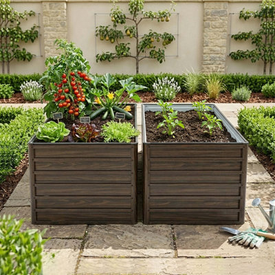 Ensemble de jardin surélevé 74,6 po x 35,4 po x 25 po, jardinière surélevée en métal, base de drainage ouverte, 4 tiges de renfort, acier antirouille avec bordure sécuritaire - Assemblage facile pour les légumes, les fleurs et les herbes
