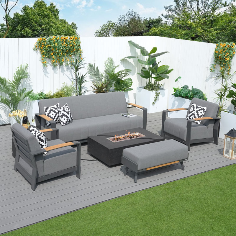 Kisan 7 - Person Patio Conversation Set with Cushions, Black