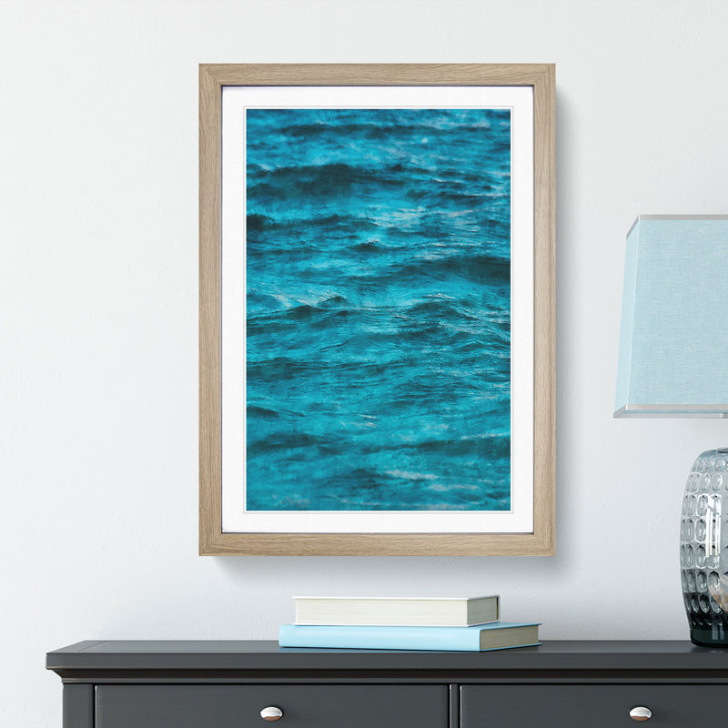 Edges Of The Sea - Single Picture Frame Painting on MDF, Oak Framed, 87cm H x 62cm W x 2cm D