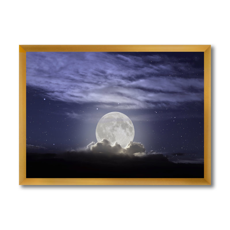Pleine lune se levant dans une nuit nuageuse - photographie sur toile, H 24 po x l 32 po x P 1 po, Cadre doré