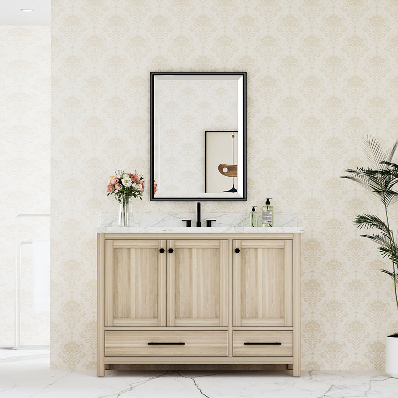 Beveled Design Rectangle Framed Bathroom Vanity Wall Mirror in Matte Black, 30" x 22"
