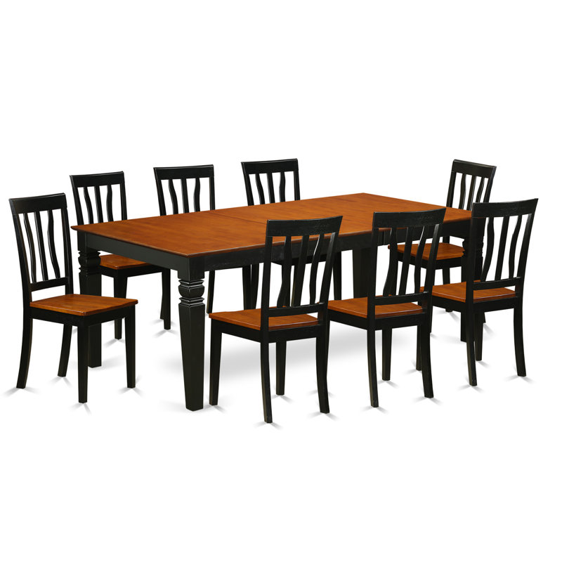 Ensemble de table de salle à manger 9 pièces comprenant une table de salle à manger rectangulaire avec rallonge papillon et 8 chaises en bois, noir et cerise